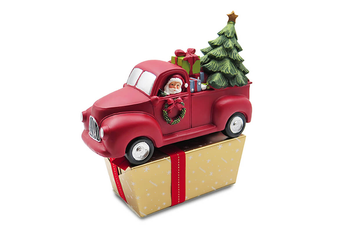 500g ποικιλία σοκολατάκια Leonidas και Χριστουγεννιάτικο διακοσμητικό κεραμικό αυτοκίνητο
