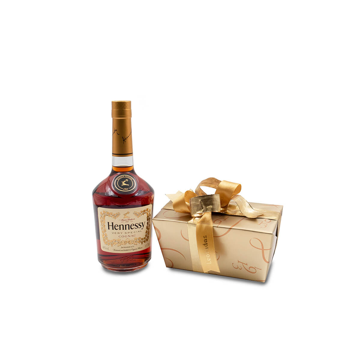 750g ποικιλία σοκολατάκια Leonidas και 1 φιάλη κονιάκ “Hennessy” V.S. 70cl