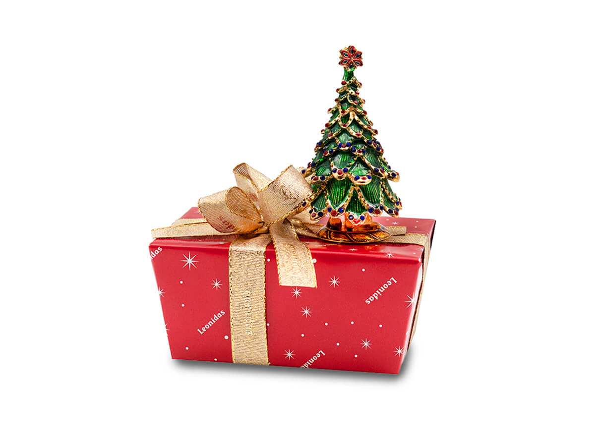 250g ποικιλία σοκολατάκια Leonidas και Χριστουγεννιάτικο επισμαλτωμένο μεταλλικό δέντρο ανοιγόμενο
